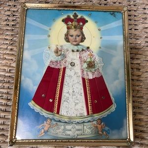 Vintage young jesus baby bedazzled Picture in frame 8 x 10” christianity.